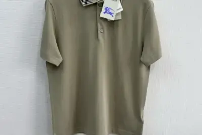 Burberry Check Collar Cotton Polo Shirt in Lichen