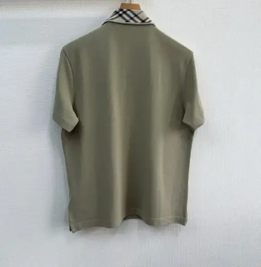 Burberry Check Collar Cotton Polo Shirt in Lichen - Image 2