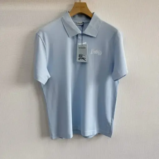 BURBERRY Cotton Polo T-Shirt Sky Blue