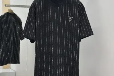 LV Crystal Embellished Cotton T-Shirt Black