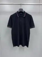 Prada Beyaz Men Short Sleeve Pique Polo T-Shirt Black