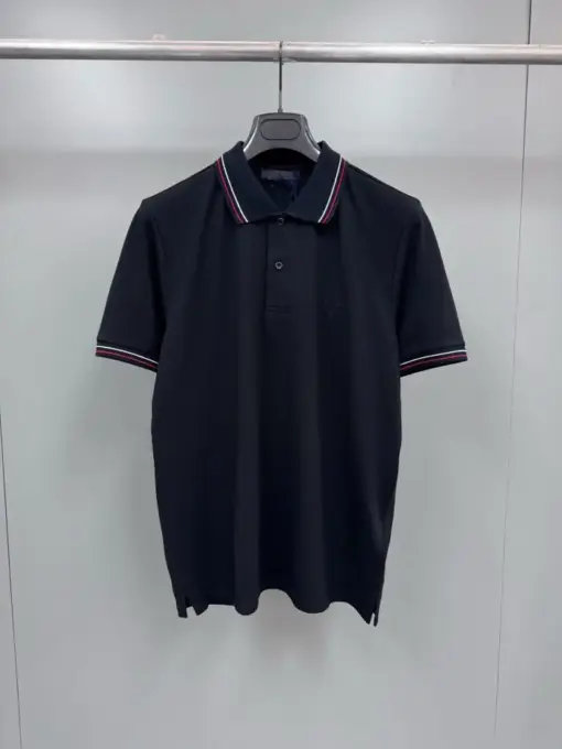 Prada Beyaz Men Short Sleeve Pique Polo T-Shirt Black
