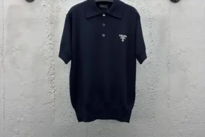 Prada Cashmere Polo T-Shirt Black
