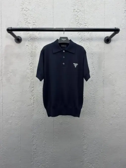 Prada Cashmere Polo T-Shirt Black