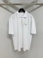Prada Zipped Metal Logo Polo T-Shirt White