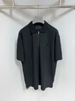 Prada Zipped Metal Logo Polo T-Shirt Black
