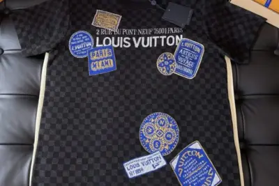 LV Damier Short-Sleeved Signature Crewneck T-Shirt Black