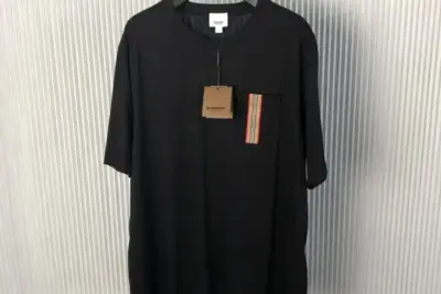 Burberry Stripe Trim Pocket Cotton T-shirt Black