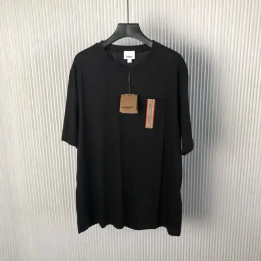 Burberry Stripe Trim Pocket Cotton T-shirt Black