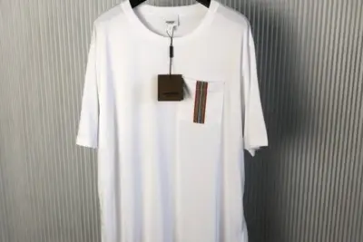 Burberry Stripe Trim Pocket Cotton T-shirt White