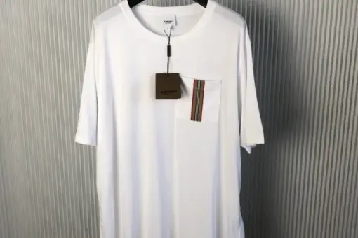Burberry Stripe Trim Pocket Cotton T-shirt White