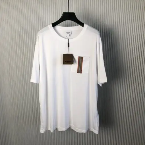 Burberry Stripe Trim Pocket Cotton T-shirt White
