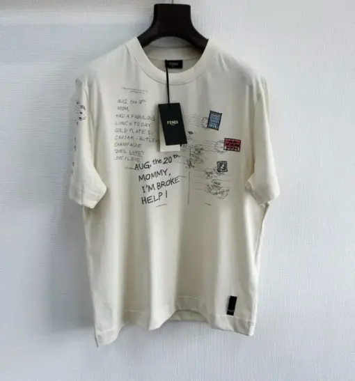 Fendi Postcards Motif Printed T-Shirt White