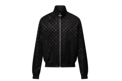 LV Monogram Debossed Leather Tracksuit Jacket Noir