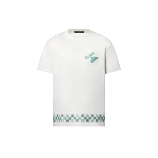 LV Embellished Short-Sleeved Crewneck Milky White