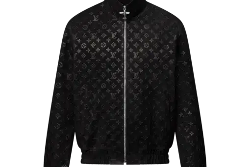 LV Monogram Debossed Leather Tracksuit Jacket Noir