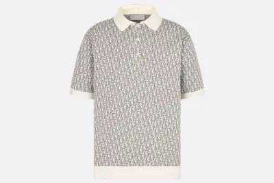 Dior Oblique polo shirt Cotton jacquard in white, blue and brown