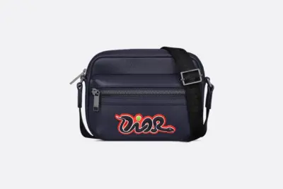 DIOR AND KAWS Mini Rider 2.0 Zipped Messenger Bag Navy Blue