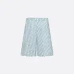Dior Oblique Bermuda Shorts White and Sky Blue Silk Twill