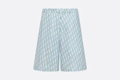 Dior Oblique Bermuda Shorts White and Sky Blue Silk Twill