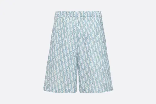 Dior Oblique Bermuda Shorts White and Sky Blue Silk Twill