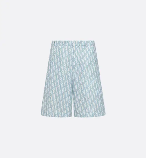 Dior Oblique Bermuda Shorts White and Sky Blue Silk Twill