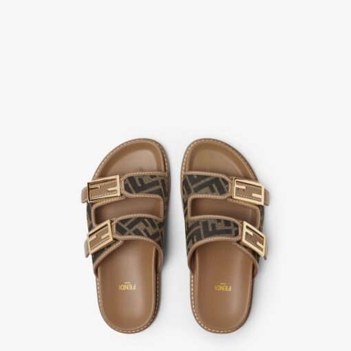 Fendi Feel Brown FF Fabric Slides - Image 2