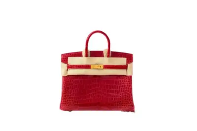Hermes Braise Red POROSUS Crocodile Birkin 25 Handbag