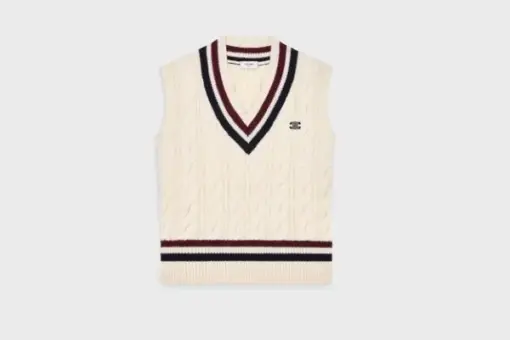 Celine triomphe v-neck cable-knit in cashmere ECRU