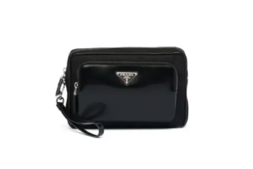Prada triangle-logo Panelled Clutch Bag Black