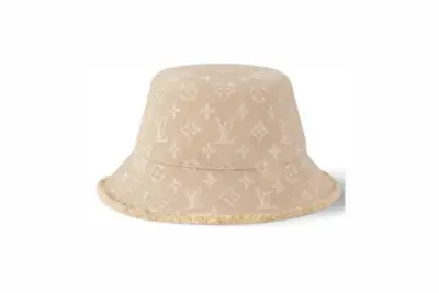 LV Monogram Denim Bucket Hat Beige Sable