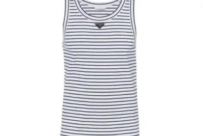 Prada triangle-logo striped tank top white/navy blue
