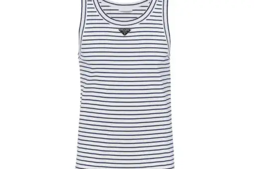Prada triangle-logo striped tank top white/navy blue