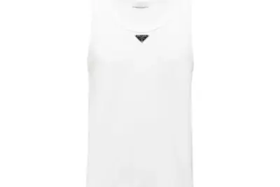 Prada triangle-logo cotton tank top white