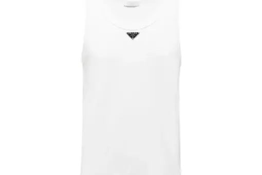 Prada triangle-logo cotton tank top white