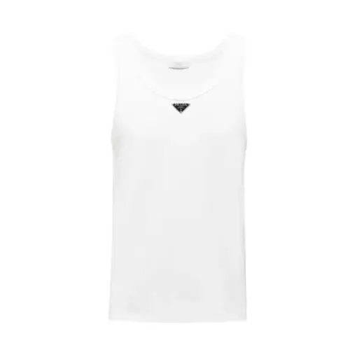 Prada triangle-logo cotton tank top white