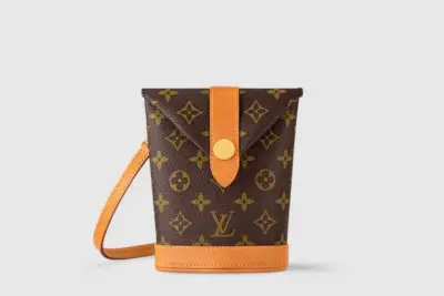 LV Envelope Pouch Aged natural cowhide-leather trim