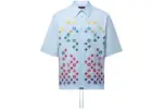 LV Monogram Flowers Embroidered Short-Sleeved Shirt Sky Blue