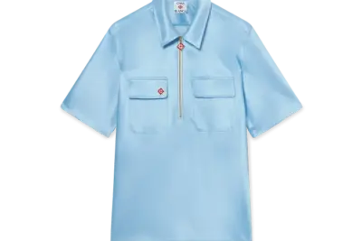 Satin Quarter Zip Short Sleeve Shirt Blue