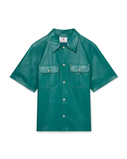 CASABLANCA Leather Short Sleeve Shirt Green