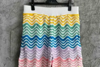 CASABLANCA Chevron-pattern scalloped-trim cotton-knit shorts