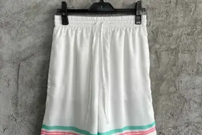 Casablanca Tennis Club Icon Pastelle Silk Shorts White