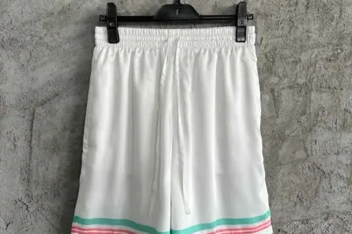 Casablanca Tennis Club Icon Pastelle Silk Shorts White