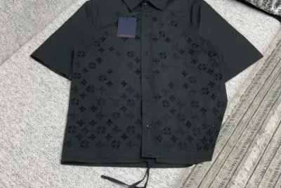 LV Flocked Short-Sleeved Cotton Shirt Black