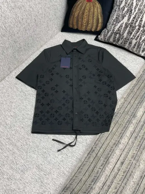 LV Flocked Short-Sleeved Cotton Shirt Black