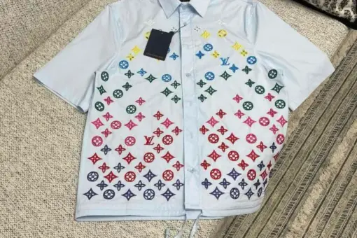 LV Flocked Short-Sleeved Cotton Shirt White