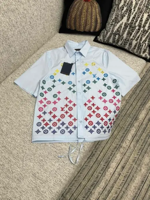 LV Flocked Short-Sleeved Cotton Shirt White