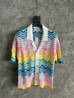 CASABLANCA Chevron-pattern scalloped-trim cotton-knit shirt