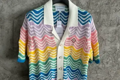 CASABLANCA Chevron-pattern scalloped-trim cotton-knit shirt