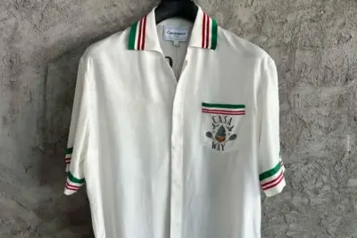Casablanca Tennis Club Icon Striped Silk Shirt White
